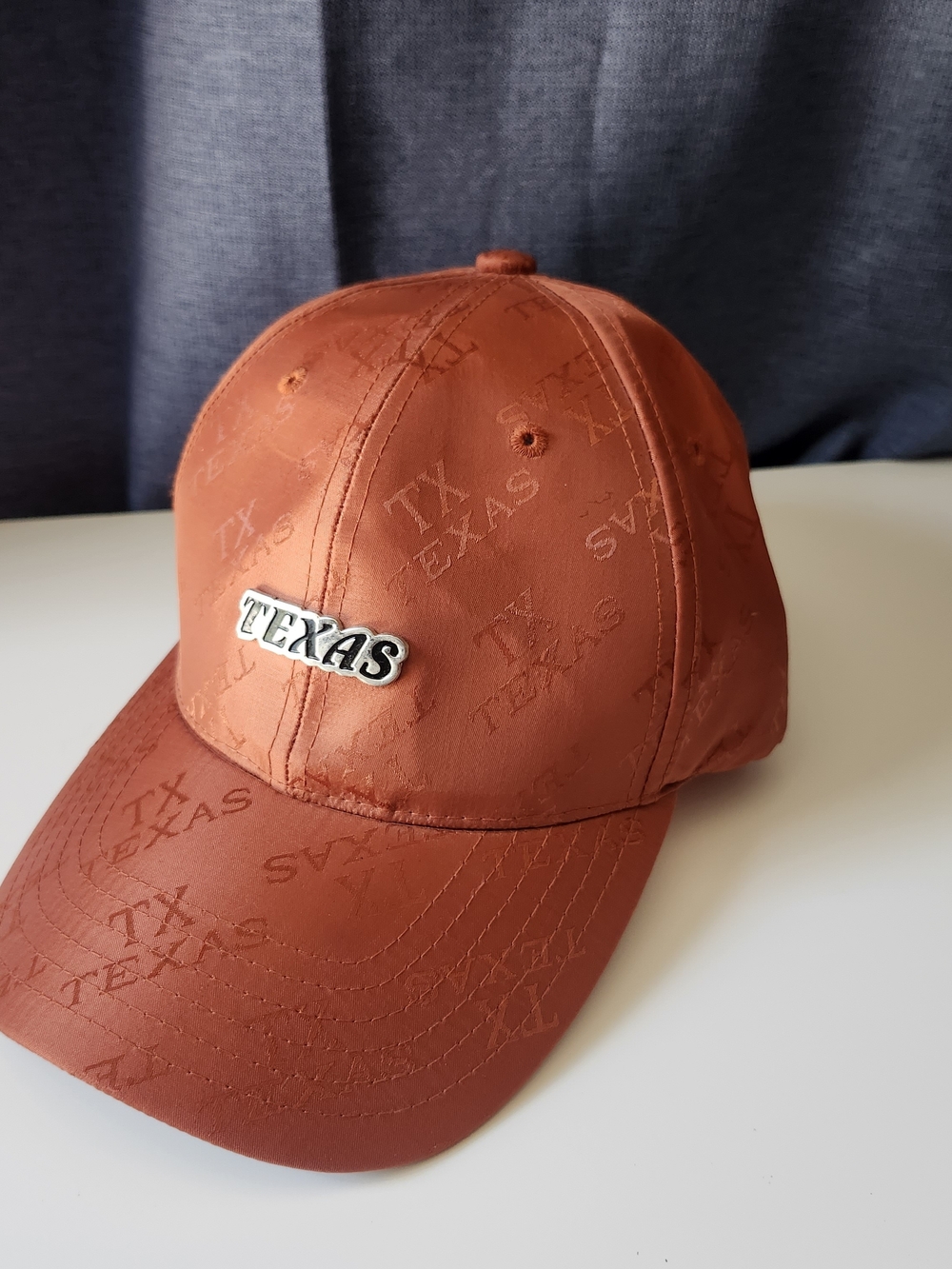 City Hunter Texas Baseball Cap Hat Orange All Over Print Metal Badge Strapback